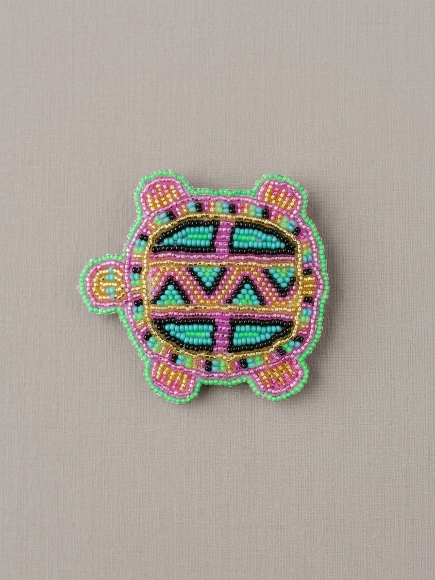 Beaded turtle Barrette Green accent