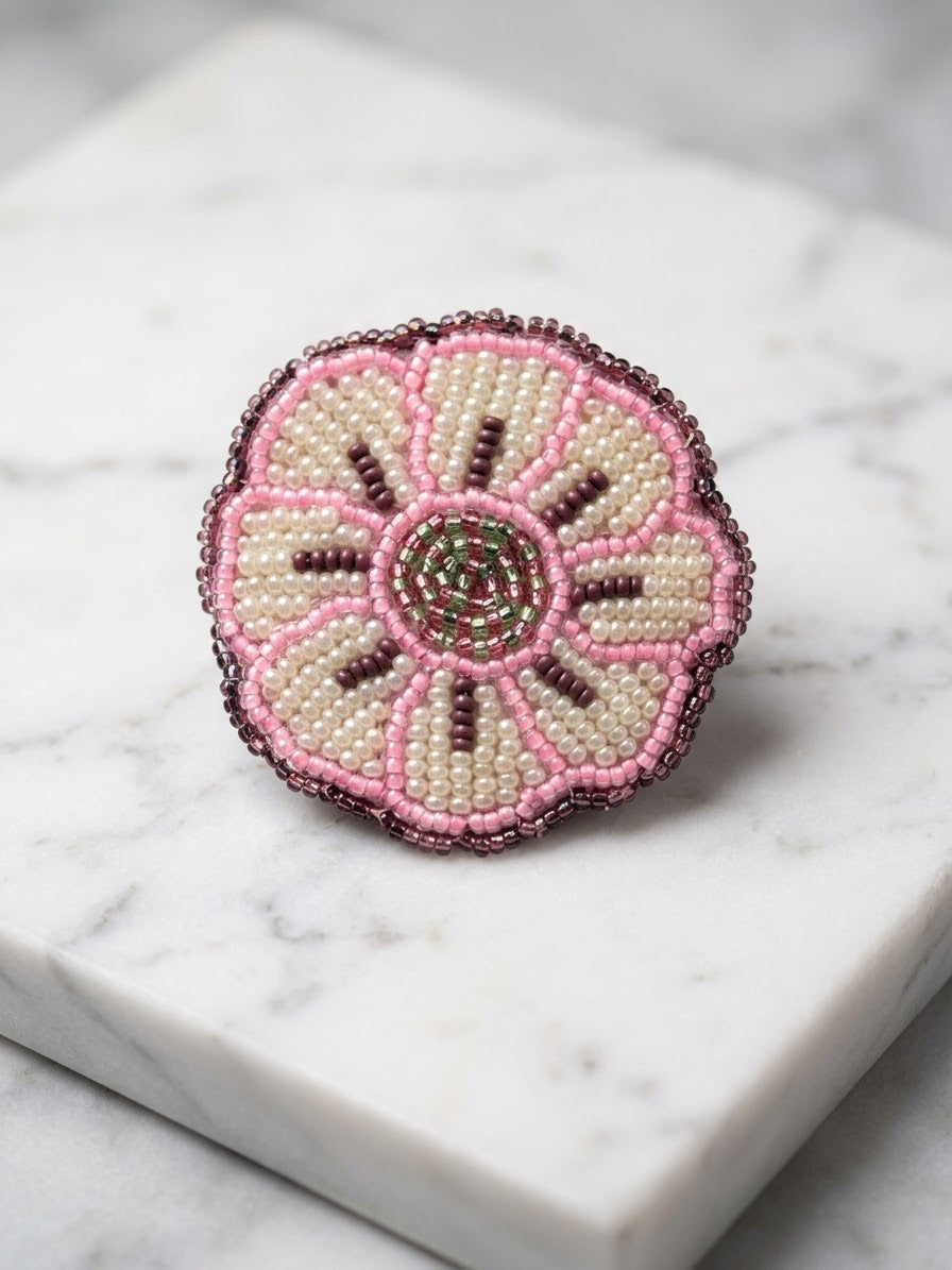 White Beaded Flower Barrette