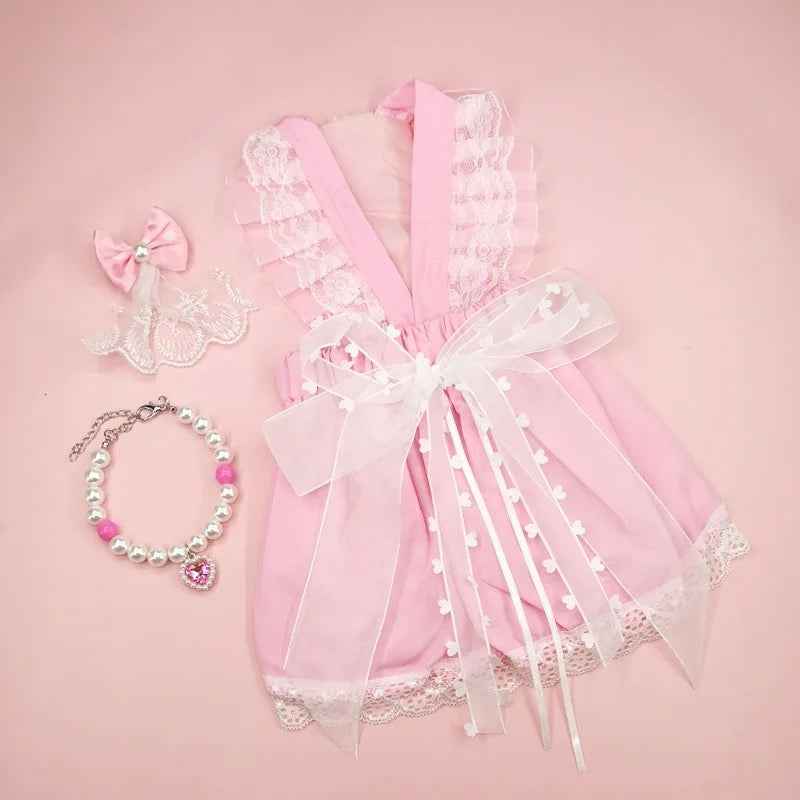 Luxury Princess Dog Dress Set – Elegant Party Outfit for Small Dogs