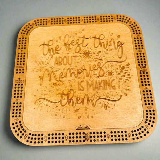 10" Square Wooden Cribbage Board with Storage – Engraved Keepsake Game Set
