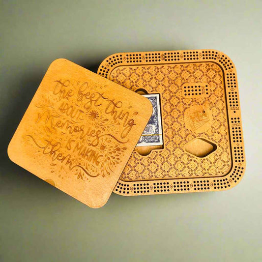 10" Square Wooden Cribbage Board with Storage – Engraved Keepsake Game Set