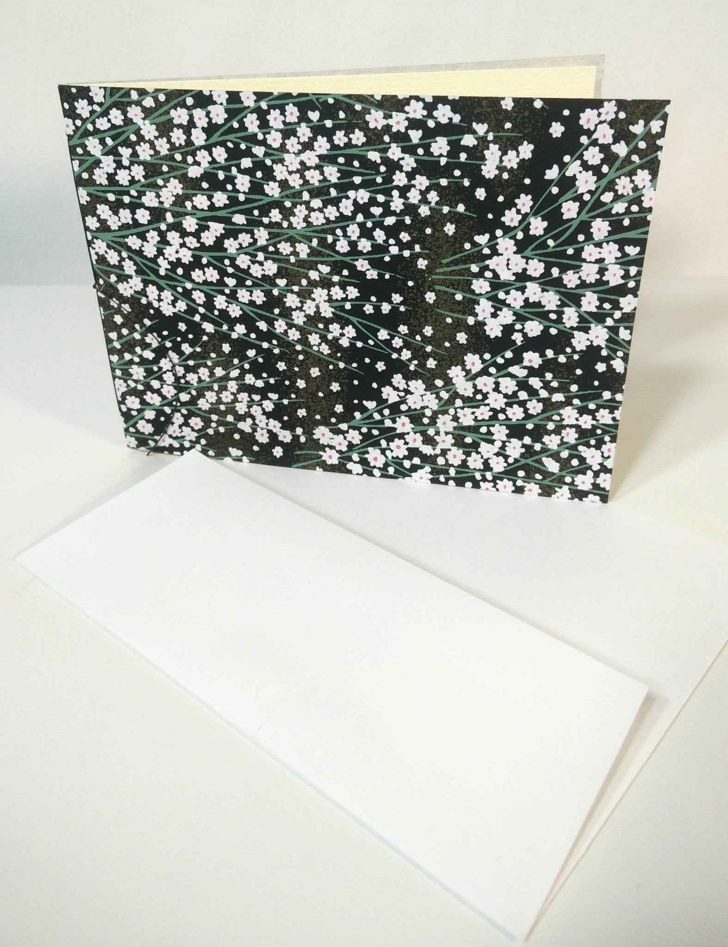 Handsewn Chiyogami Cotton Rag Blank Card | Black daisies