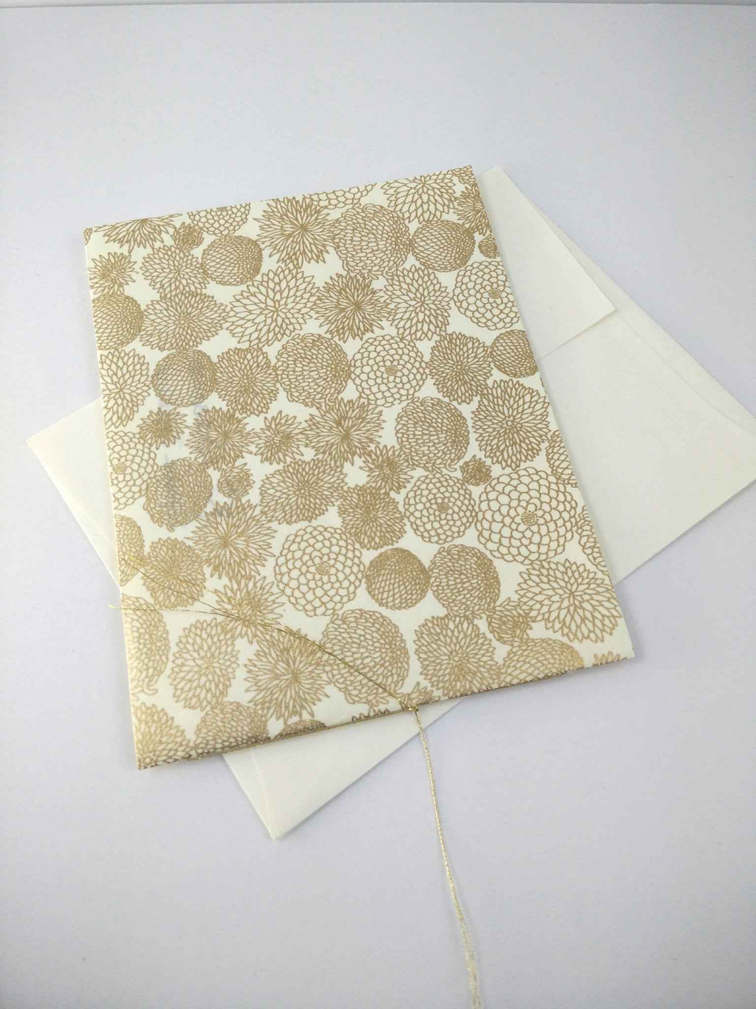 Handsewn Chiyogami Cotton Rag Blank Card | Gold Chrysanthemums