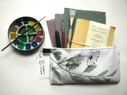 Zippered Cotton Canvas Pencil Case | Black Daisies