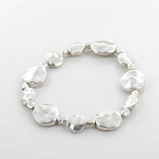 Beaten Disc Bracelet In Silver Plate