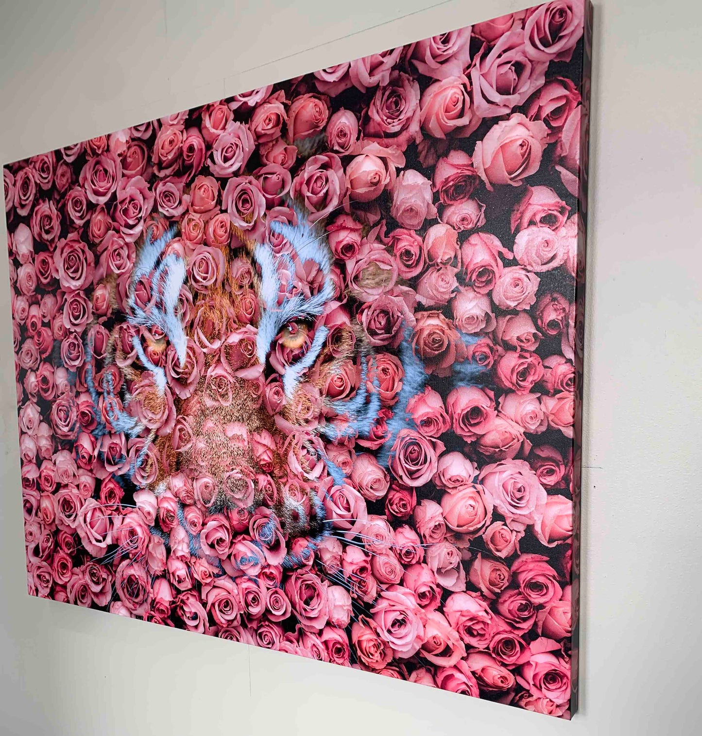 Tiger in the Rose-Wildlife Canvas Prints- Animal Art- Gold varnish