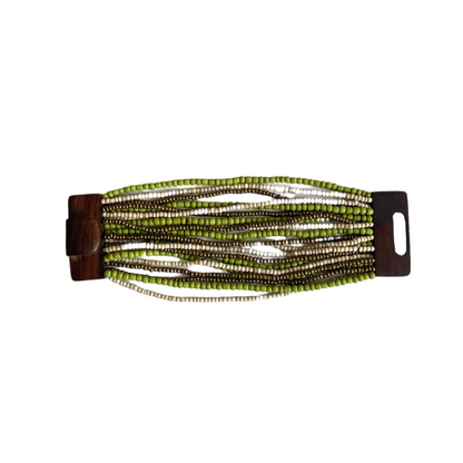 Mixed Bead Bracelet with Wooden Clasp
