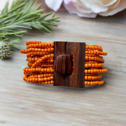Beaded Bracelet with Wooden Clasp