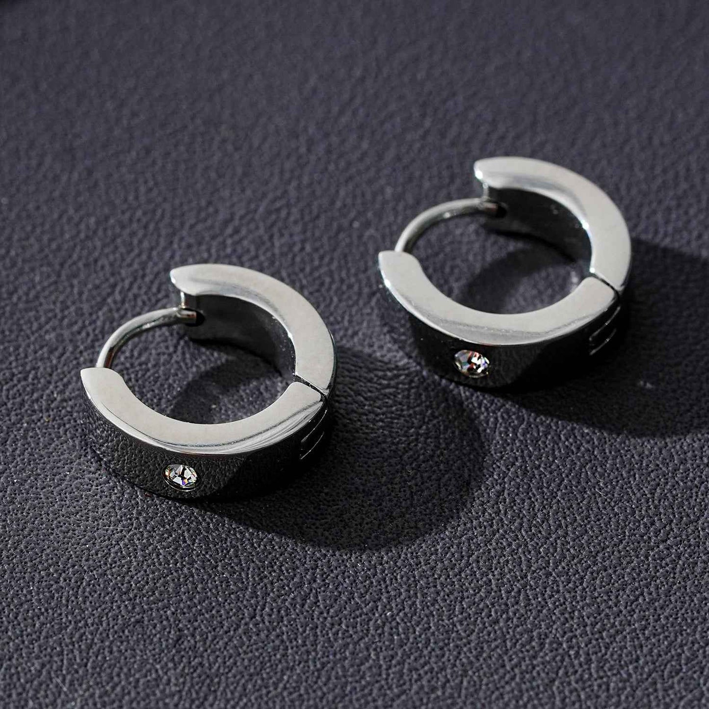 INIS: Wide Mini Hoop Earrings with a Solitaire Zirconia Gemstone in Silver