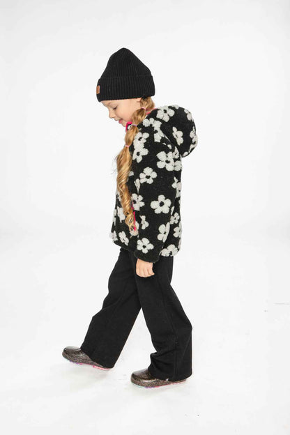 Reversible Mid-Season Jacket Pink And Black Printed Flowers