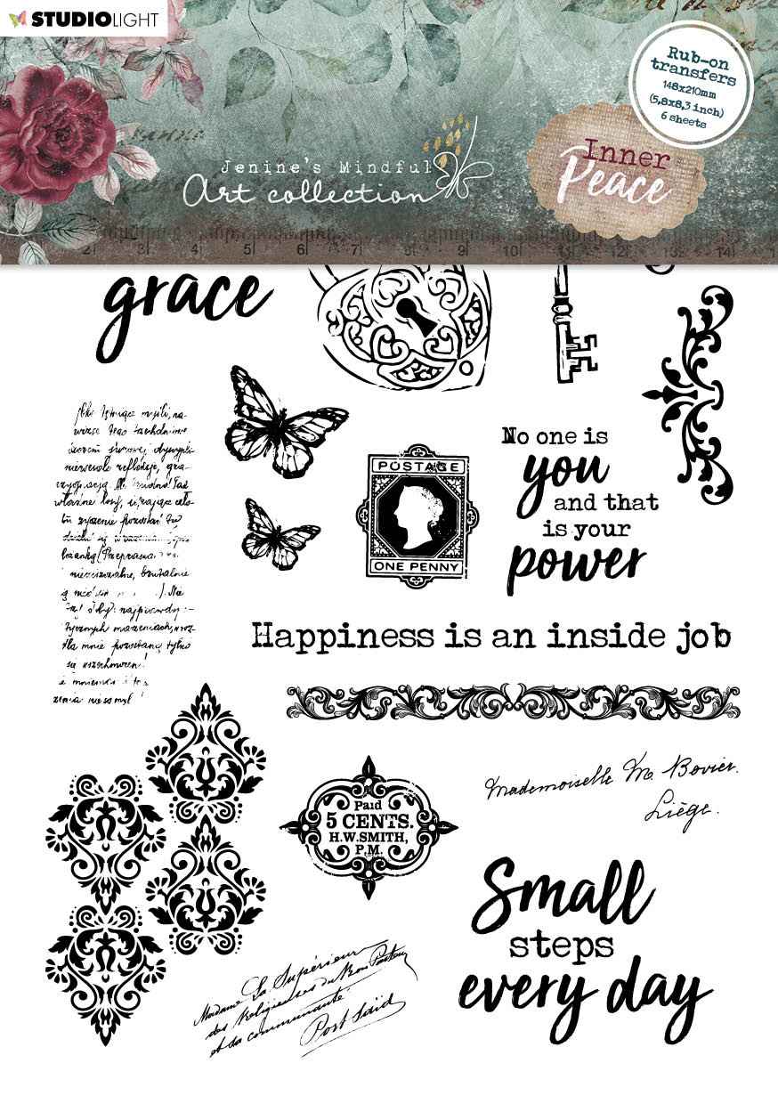 JMA Rub On Sticker Quotes & Vintage Elements Inner Peace 148x210x2mm 6 SH nr.03