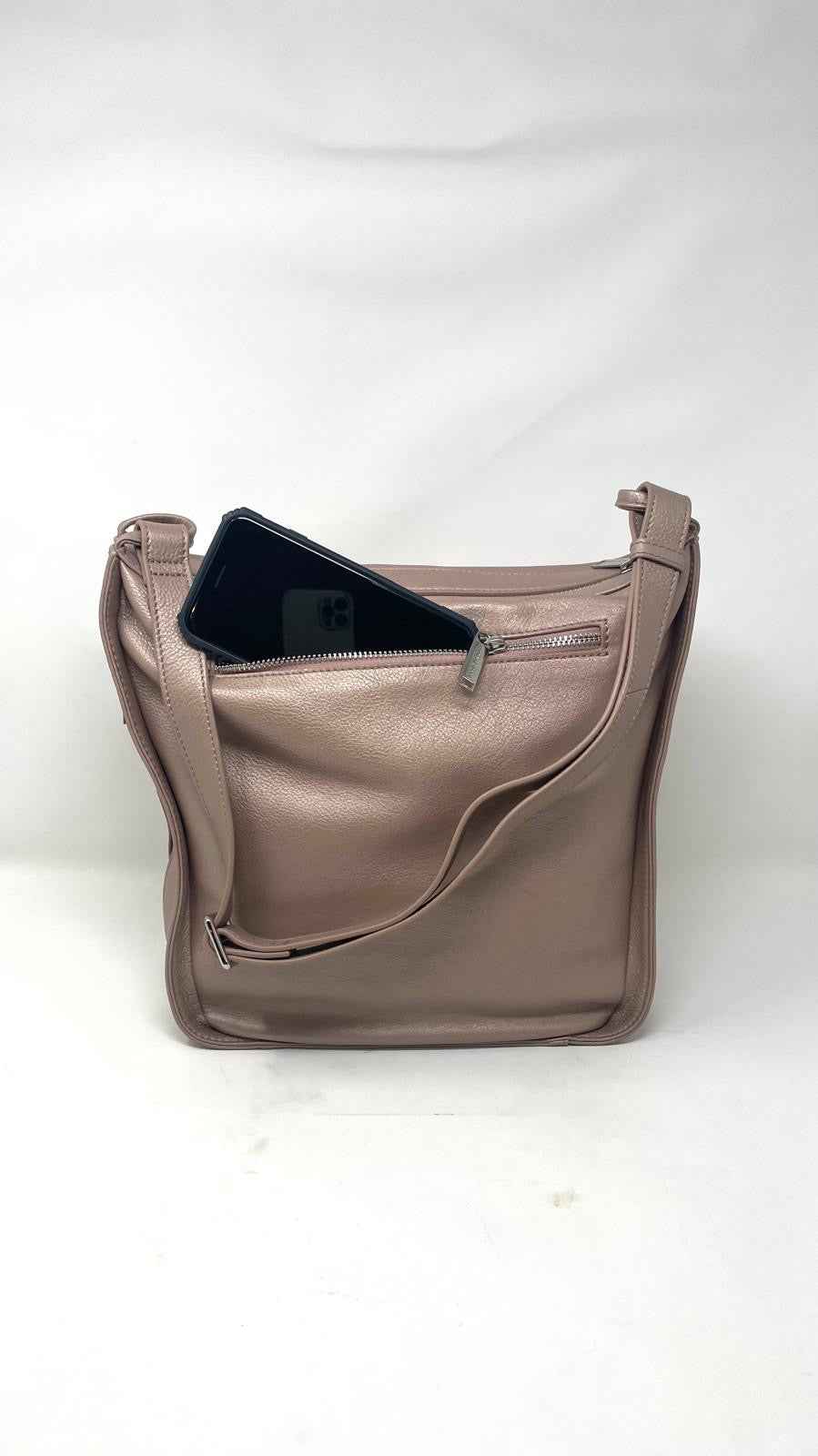sac à main souple en bandoulière, rose platine, Julie