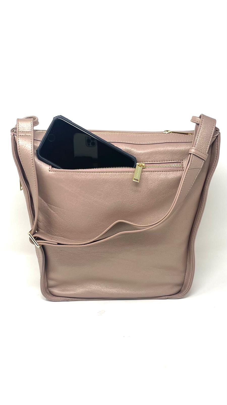 sac à main souple en bandoulière, rose platine, Julie