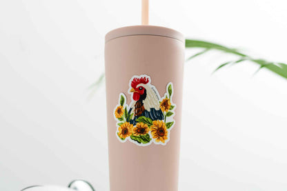 Chicken W/ Sunflowers Vinyl Sticker