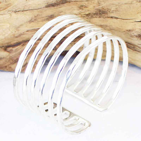 Six Strand Metal Cuff - Silver Colour