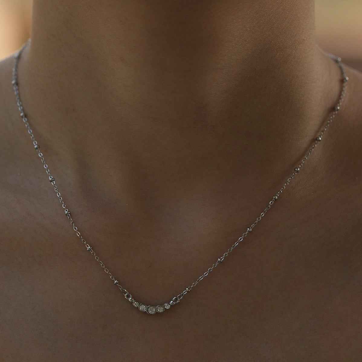 KIMI Beaded Silver Chain with Dainty Pavé-Set Zirconia Pendant
