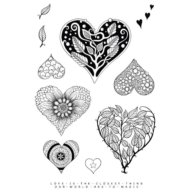 Katkin Krafts Floral Hearts 6 in x 8 in Clear Stamp Set