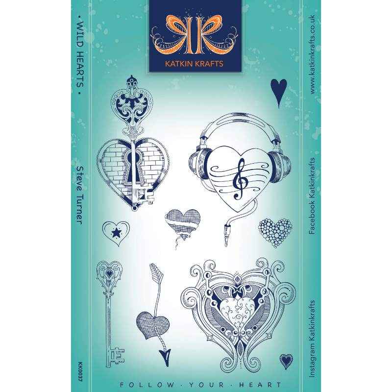 Katkin Krafts Wild Hearts 6 in x 8 in Clear Stamp Set