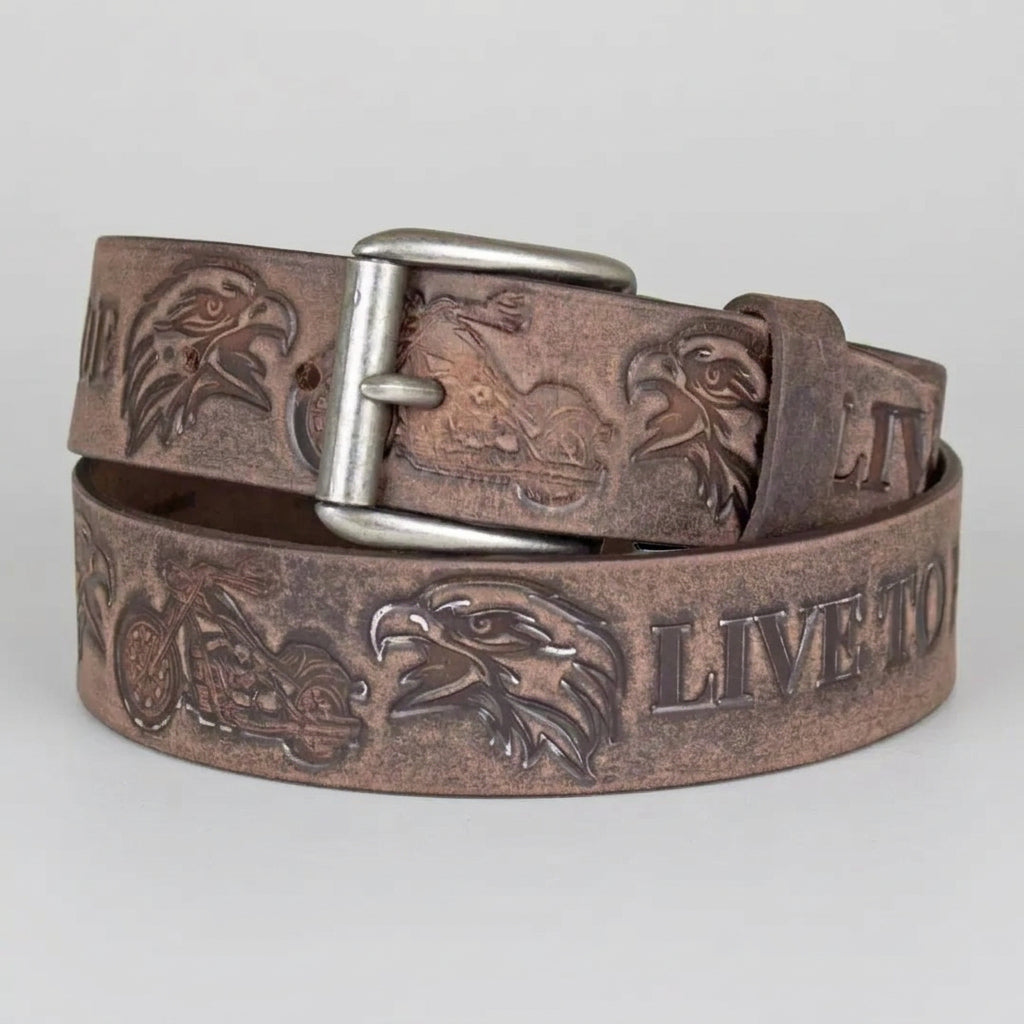 Keldon Grain Leather Men's Live To Ride Removable Buckle Belt