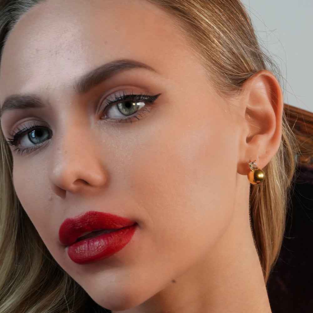 LETTA: Ball-Bead & Square Zirconia Stud Earrings