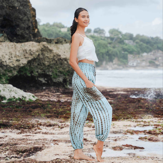 Simple Bone Tie Dye Bali Pants - Mint