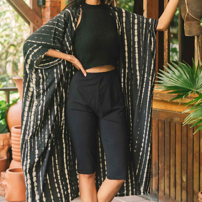 Black & White Tie Dye Long Kimono