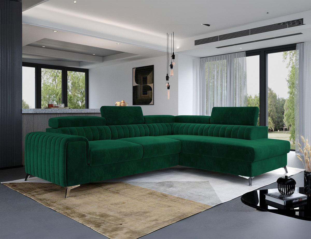 Laurence Sectional Storage Sleeper Chaise Sofa - Green