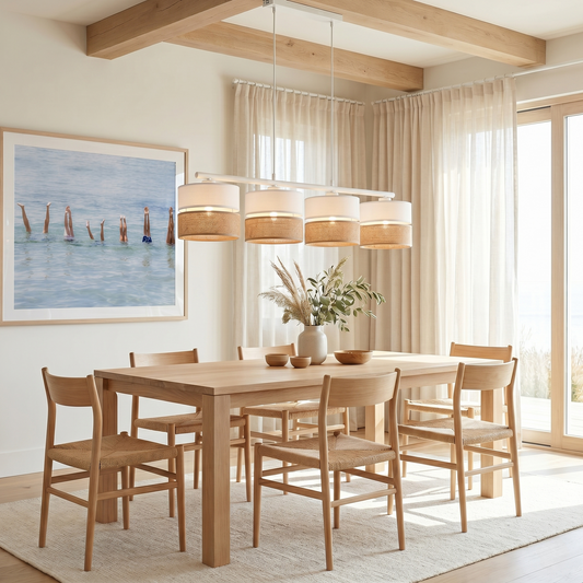 Linobianco 4-Light Linear Pendant with Linen & Jute Shades for Kitchen Island & Dining Table - AURABAGS SHOP