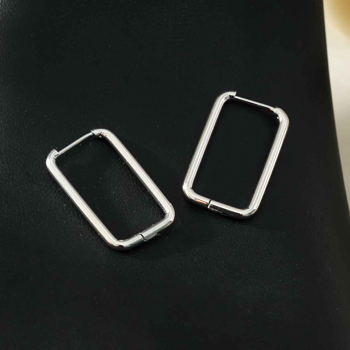 MAZUNTA Silver (White Gold): Rentangle Shaped Hoops - A Bold Twist on Classic Elegance