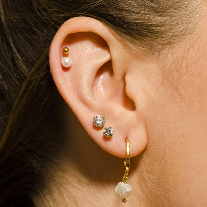 MILANO: Natural Freshwater Pearl J-Bar Drop Earrings in Gold