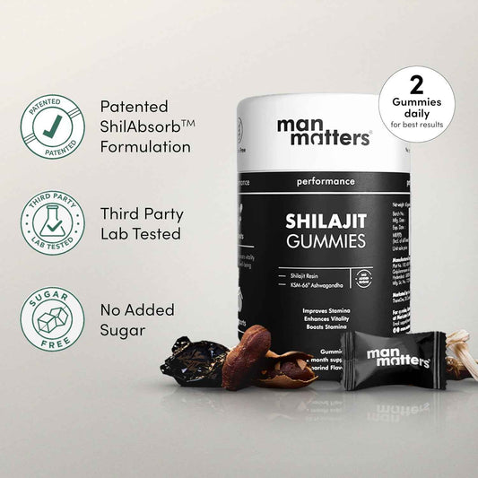 Man Matters Pure Himalayan Shilajit/Shilajeet Gummies with 75% Fulvic Acid & KSM 66 Ashwagandha | Boosts Stamina, Strength & Improves Energy Levels | No Added Sugar |