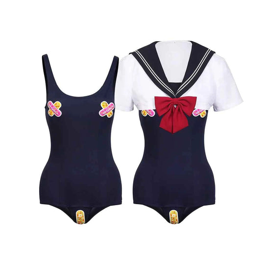 Japanese Anime Sailor Style Two-Piece Uniform Swimsuit Set with Bandage Design