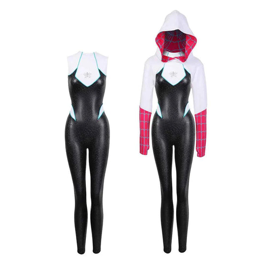 Woman Super Hero Spandex Pu Leather Cosplay Halloween Costume Bodysuit with Jacket