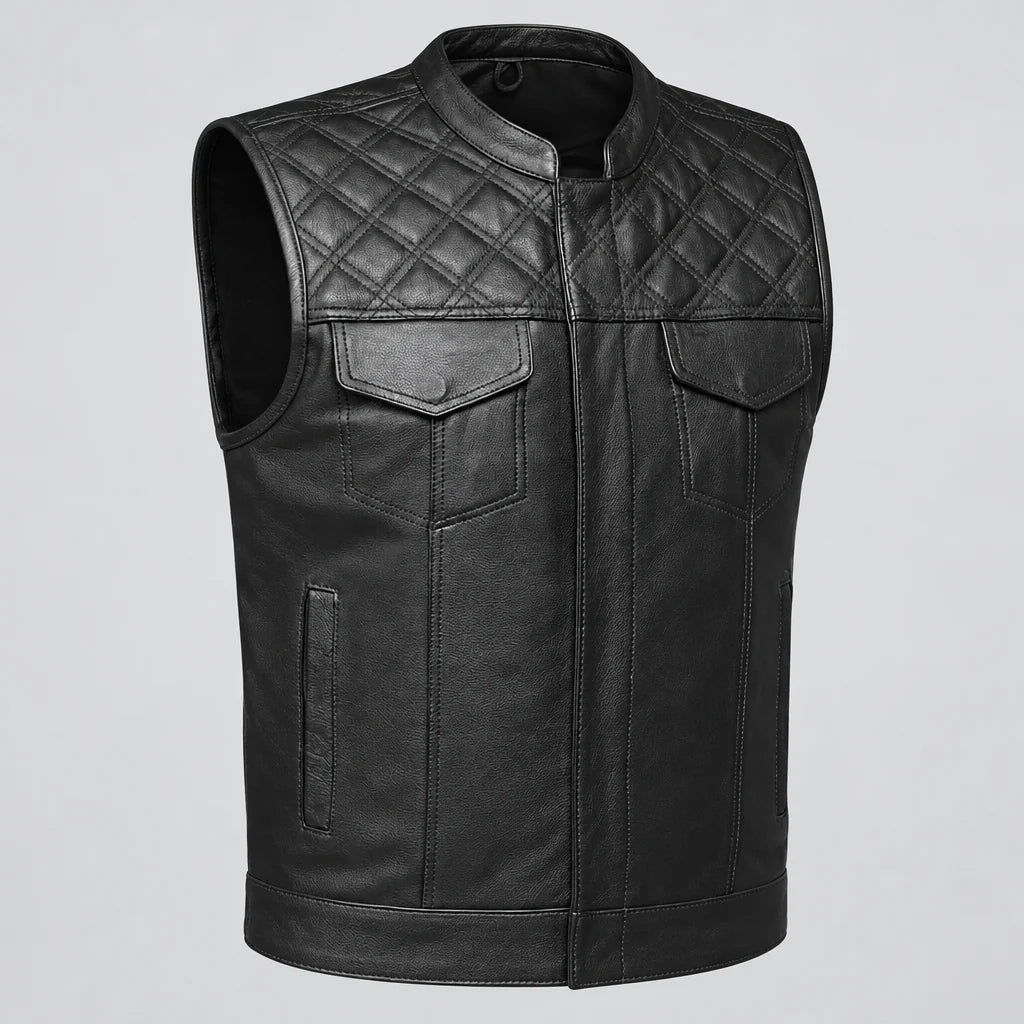 Open Road Men's Upside Leather Vest with Stitched Diamonds