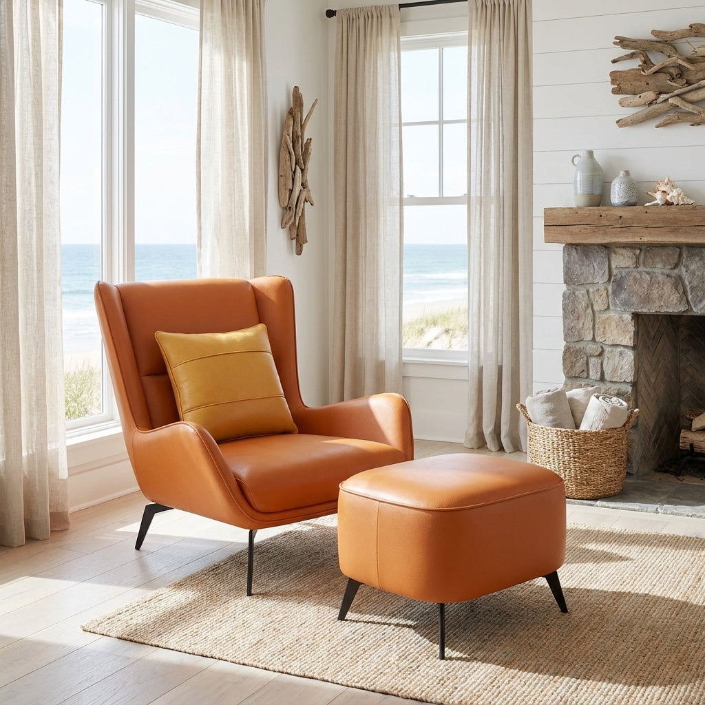 PM06 Premium Relaxsessel aus Rindsleder mit Ottoman