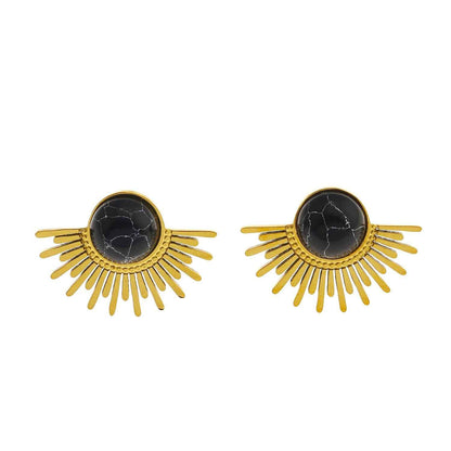 LOVISA Half-Sun Symbol Natural Black Stone Stud Earrings