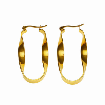 GISELA Twisted Abstract Oblong Semi-Statement Hoop Earrings