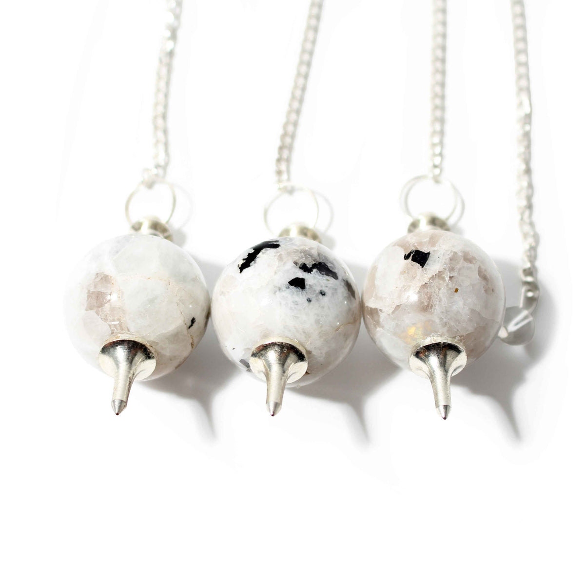 Rainbow Moonstone Ball and Point Pendulum - 3 Pack