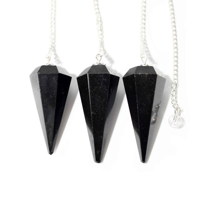 Black Tourmaline Pendulum 6 Facet & Bead - 3 Pack