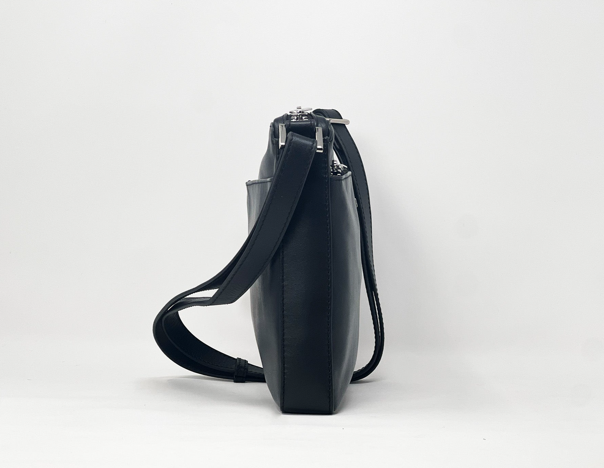 Sac à bandoulière en cuir noir | Gisèle petit