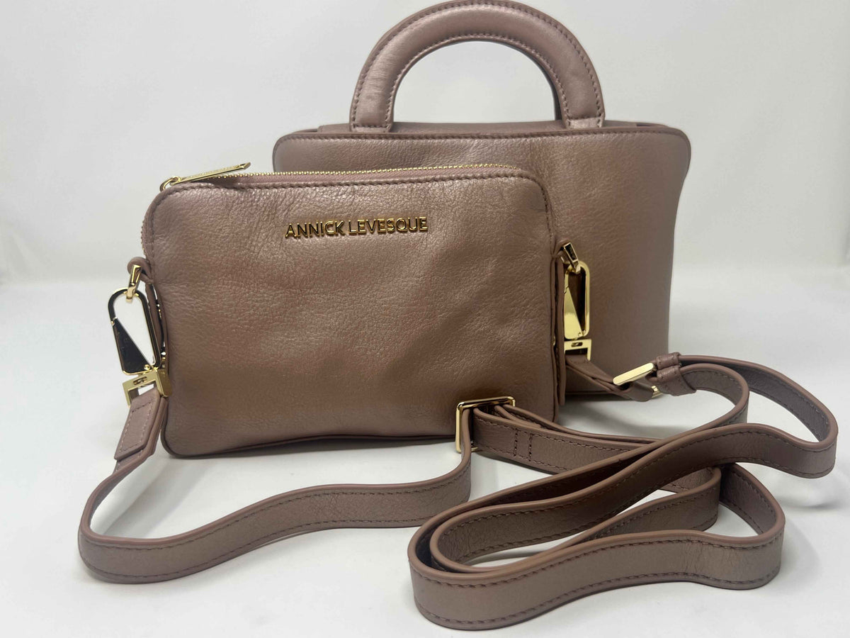 Sac à main en cuir Clarence , deux en un, Rose platine