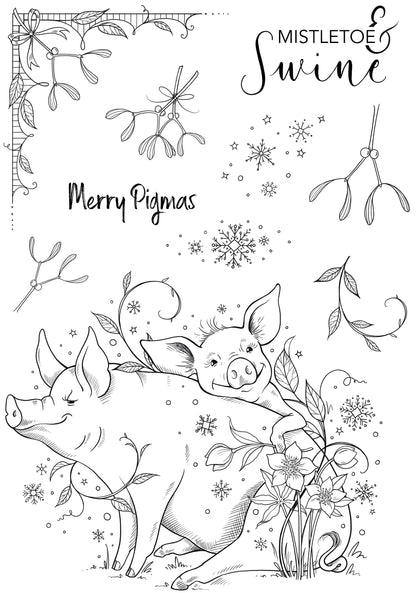 Pink Ink Designs Mistletoe & Swine 6 in x 8 in Clear Stamp Set