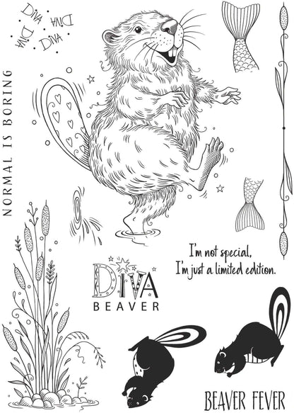 Pink Ink Designs Beaver Fever 6 in x 8 in Clear Stamp Set