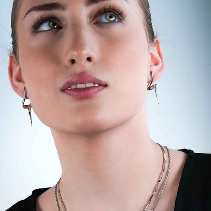 PORTNA Silver (White Gold): Sculptural Serpent Curve Earrings