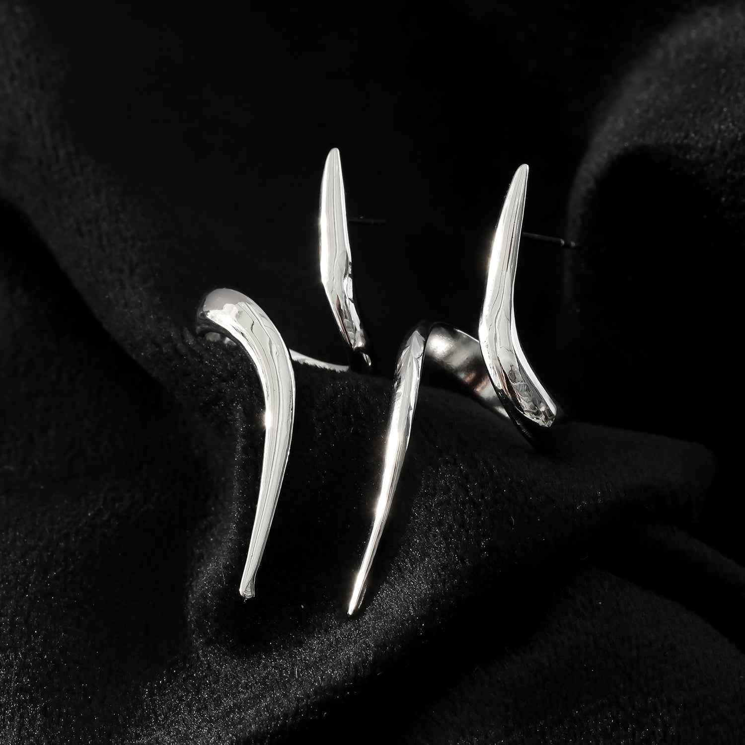 PORTNA Silver (White Gold): Sculptural Serpent Curve Earrings