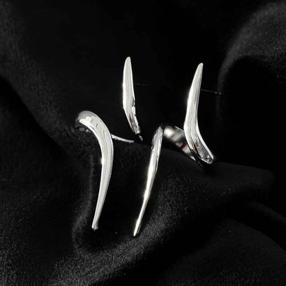PORTNA Silver (White Gold): Sculptural Serpent Curve Earrings