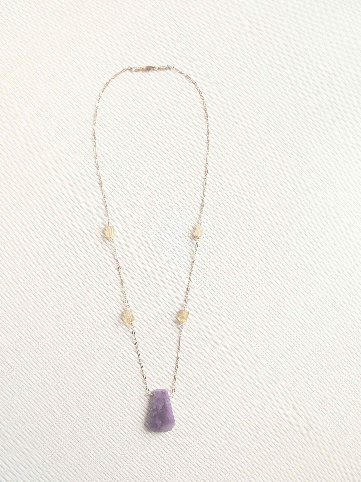Amethyst and Citrine Necklace in Rose Gold Fill OOAK