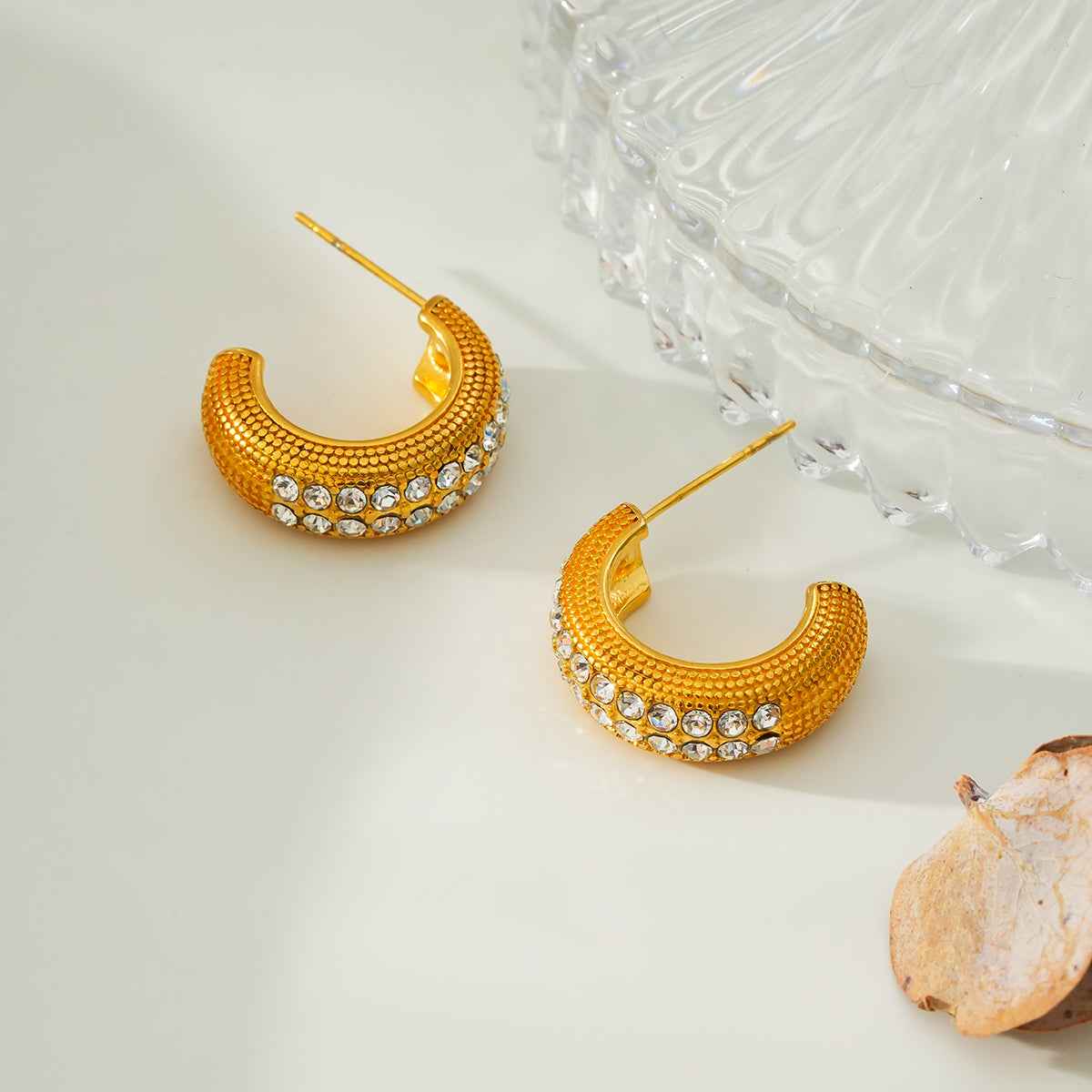 RANI Gold: Textured Pavé Zirconia (CZ) Mini Hoop Earrings