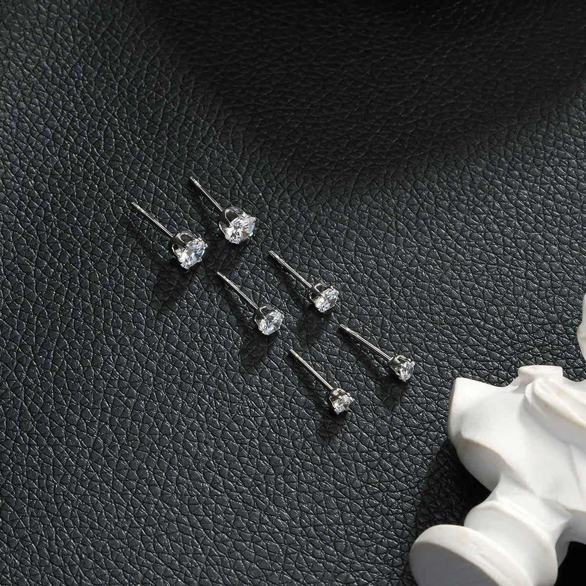REIGN Silver (White Gold):  3-Pair Zirconia Earrings Stud Set