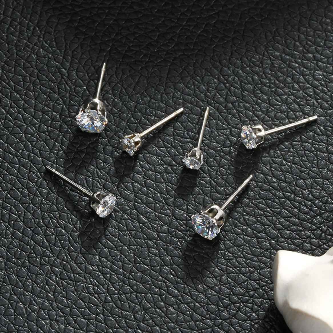 REIGN Silver (White Gold):  3-Pair Zirconia Earrings Stud Set